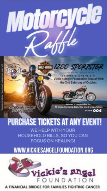 Motorcycle raffle fundraiser supporting families fighting cancer.