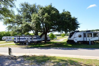 RVs and campers parked at Rocky River RV Resort