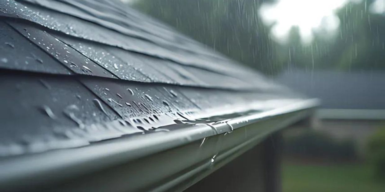 Seamless gutters in a rain storm