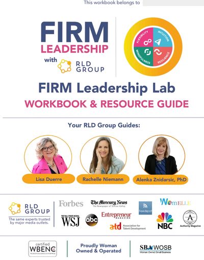 Cover page of FIRM Leadership Lab workbook with guides and media logos.