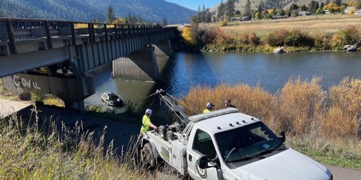Montana Towing recovers a vehicle from the Clark Fork Riner in Bonner, MT