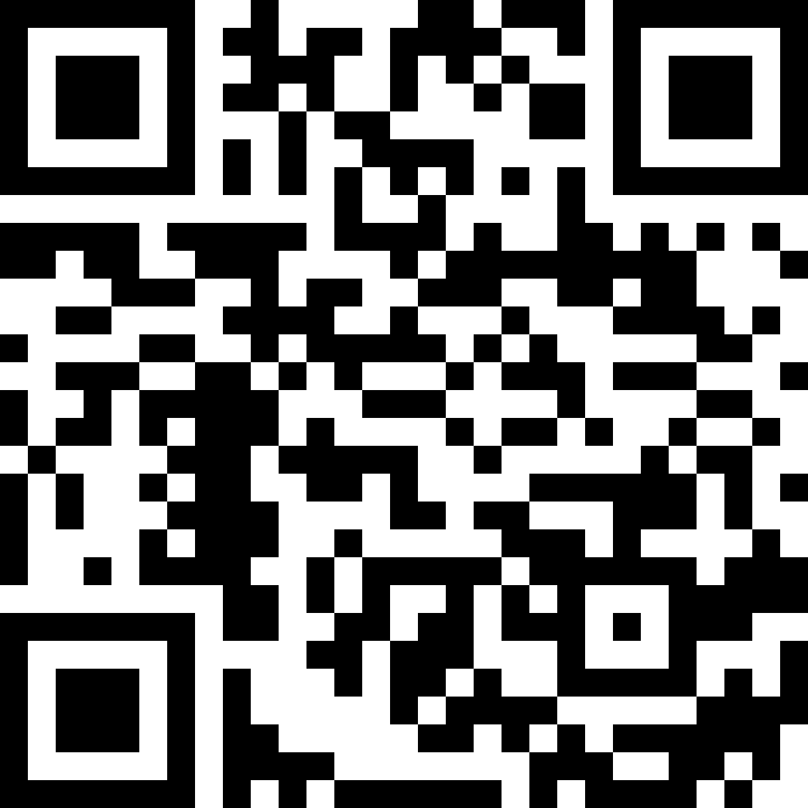 Black and white QR code on white background.