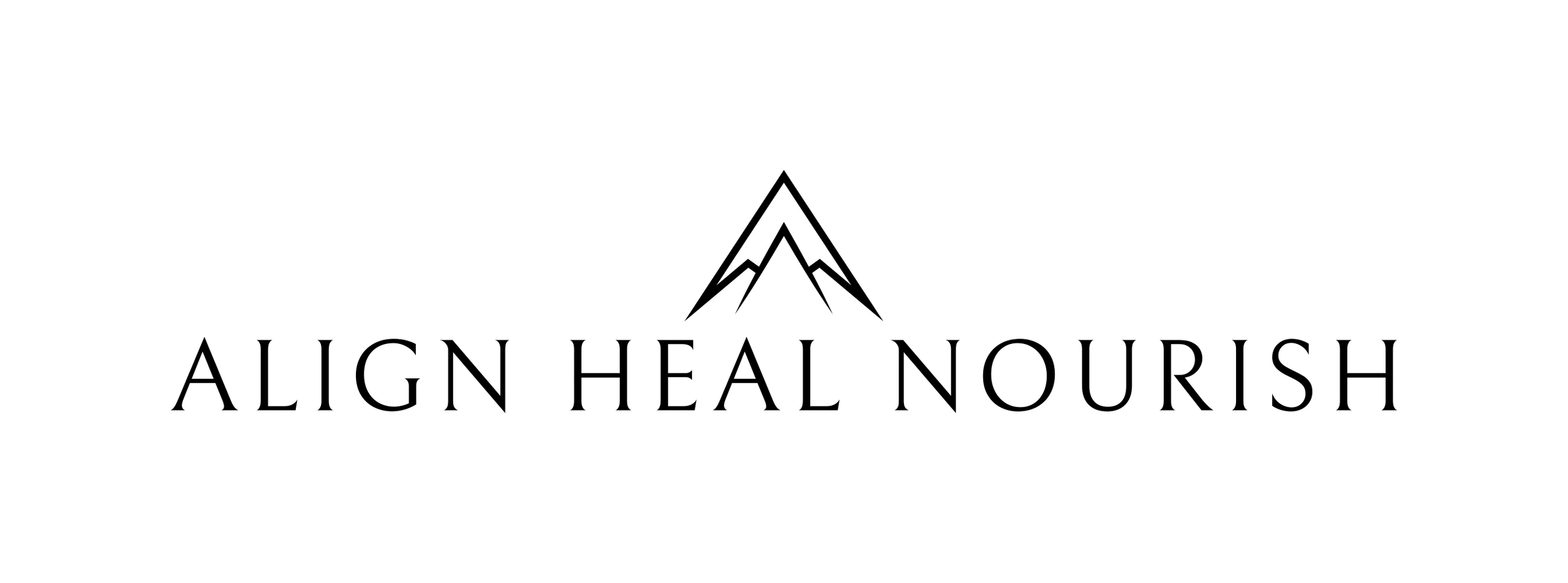 Minimalist logo with mountain peaks and the words ALIGN HEAL NOURISH.