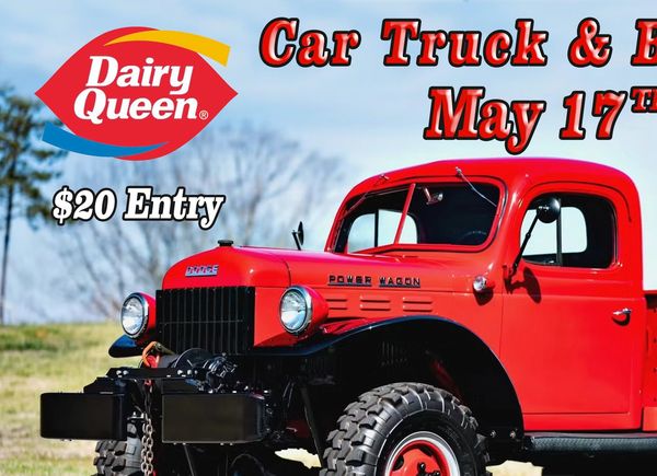 Vintage red Dodge Power Wagon truck at a Dairy Queen car show event poster.