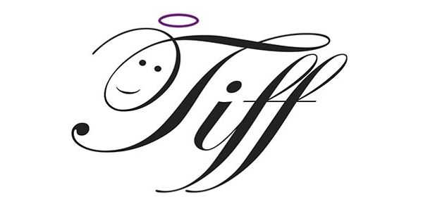 Stylized word 'Tiff' with an angelic face and halo.