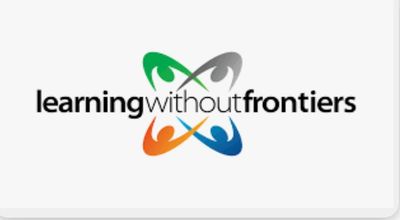 Learning Without Frontiers logo with colorful abstract design.