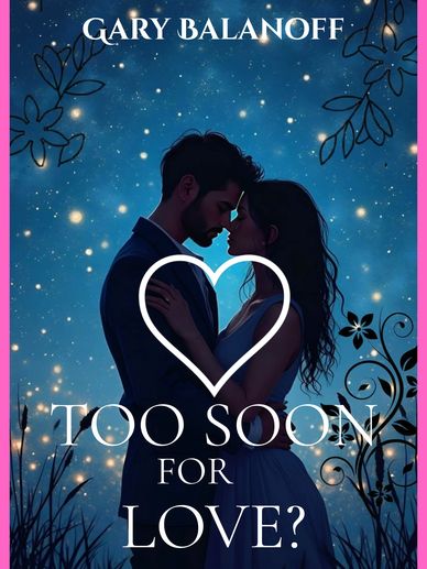 Romantic book cover with couple against starry night sky and heart symbol.