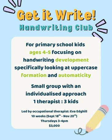 Handwriting club for kids aged 4-5 focusing on uppercase letter development in small groups.