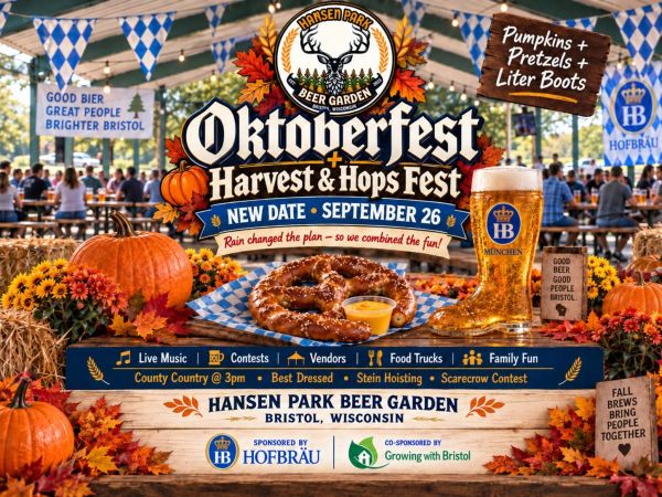 Oktoberfest celebration with pumpkins, pretzels, and beer at Hansen Park Beer Garden.