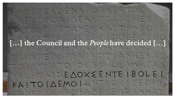 An Athenian inscription with highlighted text: The Council and the People have decided