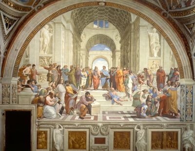 Rafael's The School of Athens; a painting that collects great minds of Classical Antiquity.