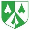 Green and white shield with three stylized spade symbols.