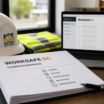 WorkSafe BC correspondence with Kootenay Safety Services gear.