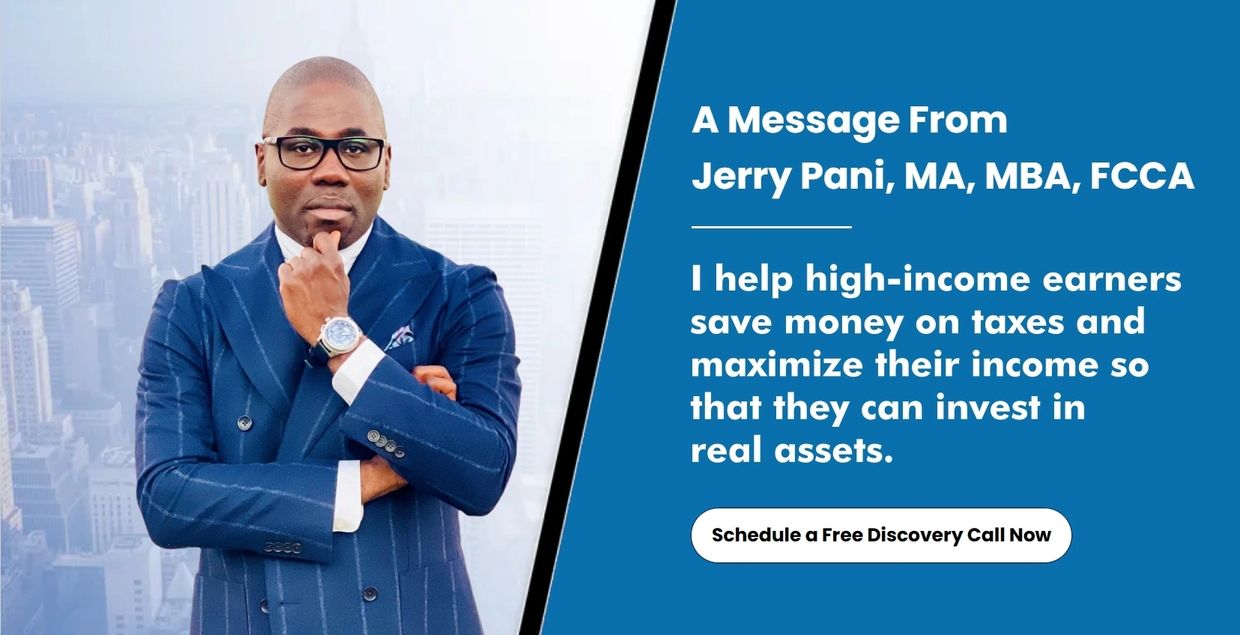 Jerry Pani is presenting a message on helping high-income earners reduce taxes and build wealth.