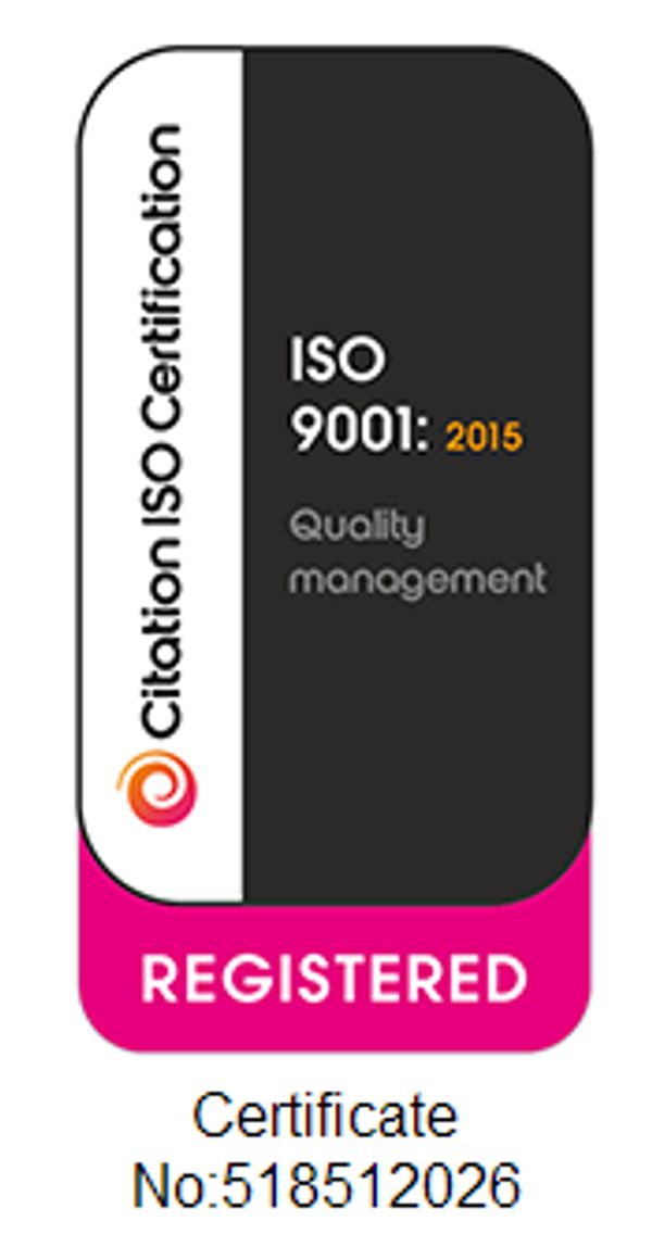 ISO 9001:2015 quality management certification badge.