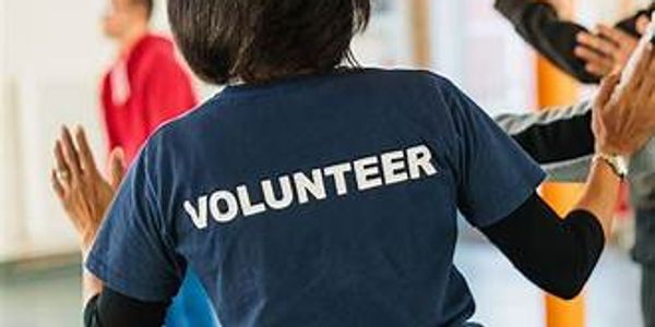 Person wearing a volunteer shirt giving high fives.