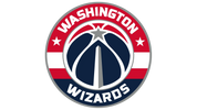 Washington Wizards basketball team logo with a stylized basketball and colors.