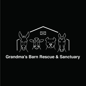 Logo of Grandma's Barn Rescue &amp; Sanctuary with barn and animal faces.