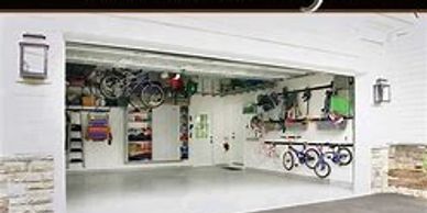 A spotless, organized garage with bikes and tools neatly stored.
