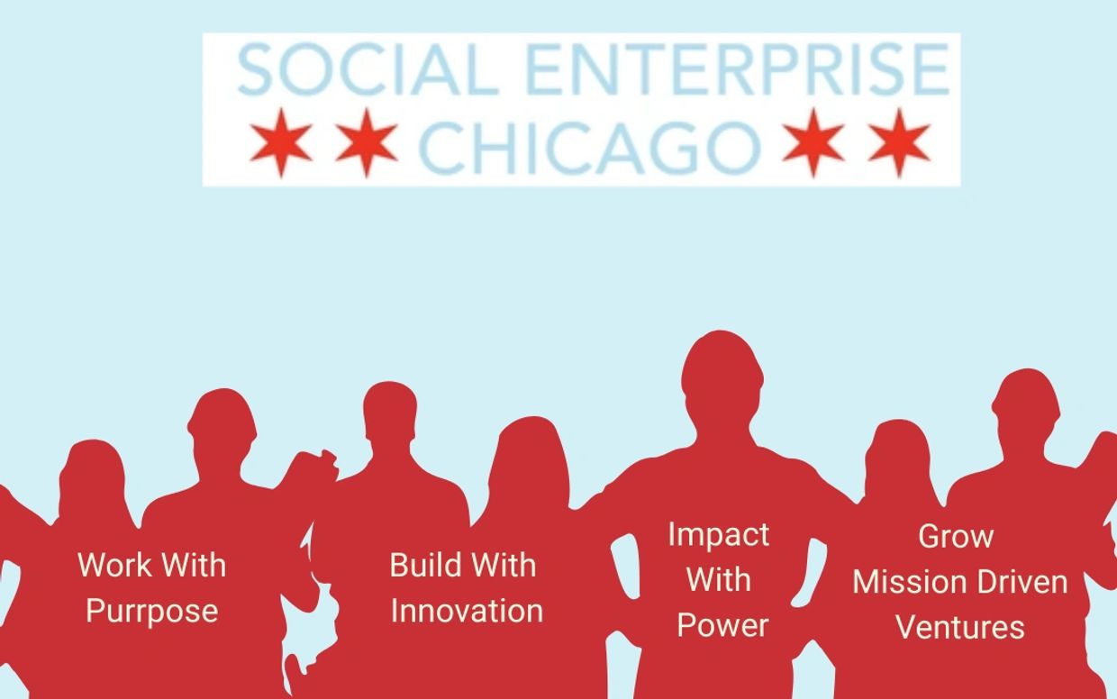 Silhouettes promoting Social Enterprise Chicago's mission.