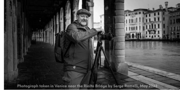 Photograph was taken in Venice near the Rialto Bridge by Serge Ramelli, May 2023