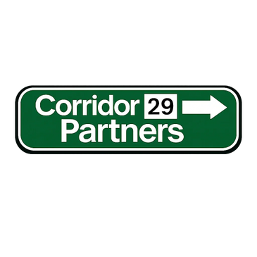 Green directional sign for Corridor 29 Partners pointing right.
