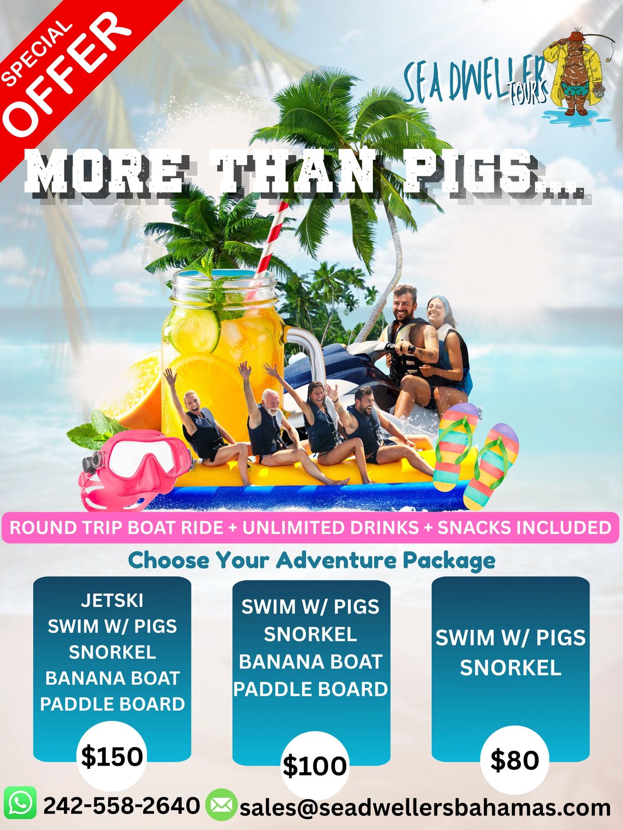 Sea Dweller Tours offering special adventure packages with boat rides and activities.