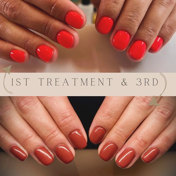 Before and after photo of a gel manicure at my nail salon in Milton Keynes