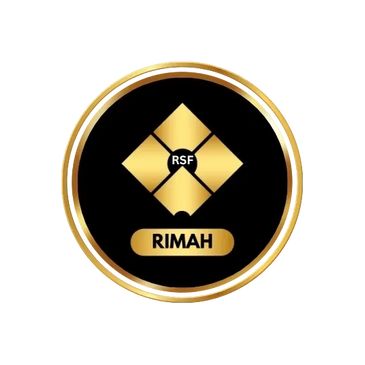Golden RSF Rimah logo with black background and circular border.