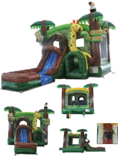 Jungle Safari Bounce House and Slide Combo. Perfect for a kids animal theme party available to rent.