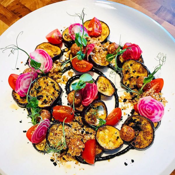 Family style Private Chef - Roasted eggplant, black garlic puree