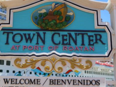 A sign of town Center at port of roatan