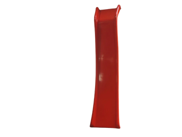 Bright red children's playground slide with smooth surface.