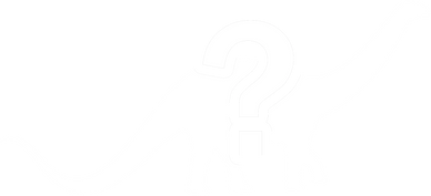 Silhouette of a dinosaur with a large question mark inside it.