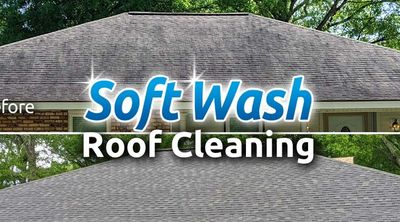 Roof washing on shingled roof.