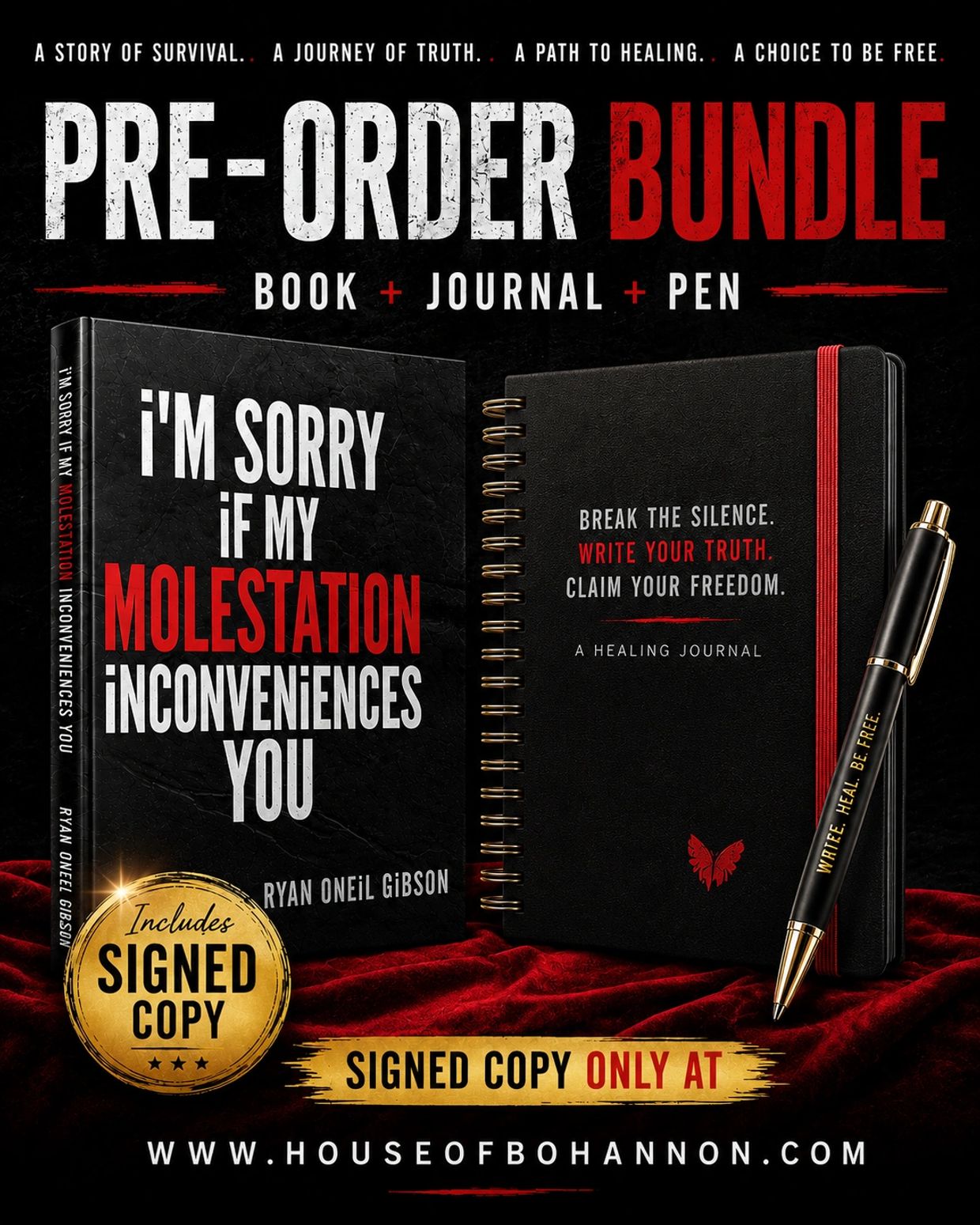 Pre-order bundle including book, journal, and pen for healing and truth.