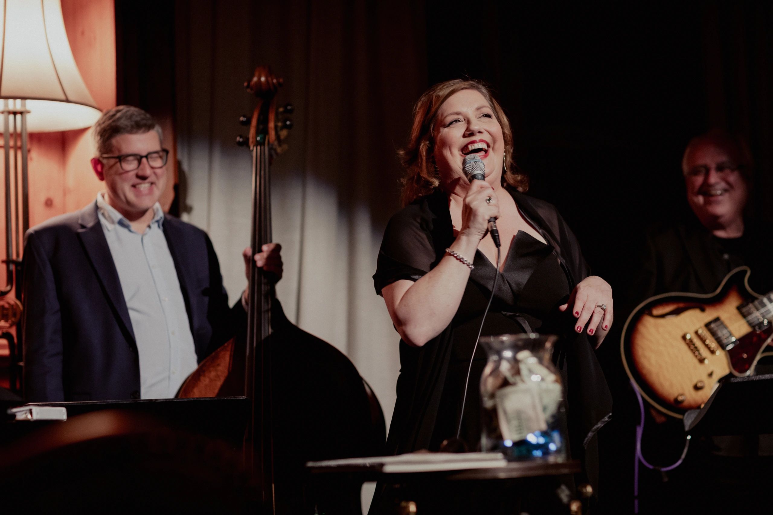 Angela Bingham singing at the O.Henry Hotel with Paul Creel on bass and Scott Sawyer on guitar 