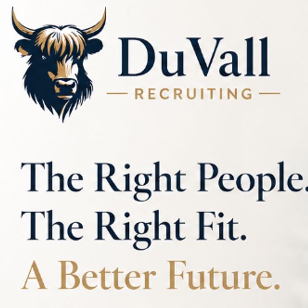 DuVall Recruiting logo with tagline about finding the right people and fit.
