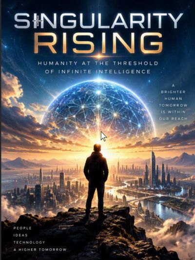 Silhouetted figure overlooks futuristic city under a glowing digital globe.