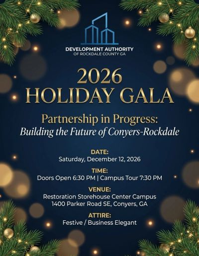 Flyer for the 2026 Holiday Gala in Conyers-Rockdale, GA.