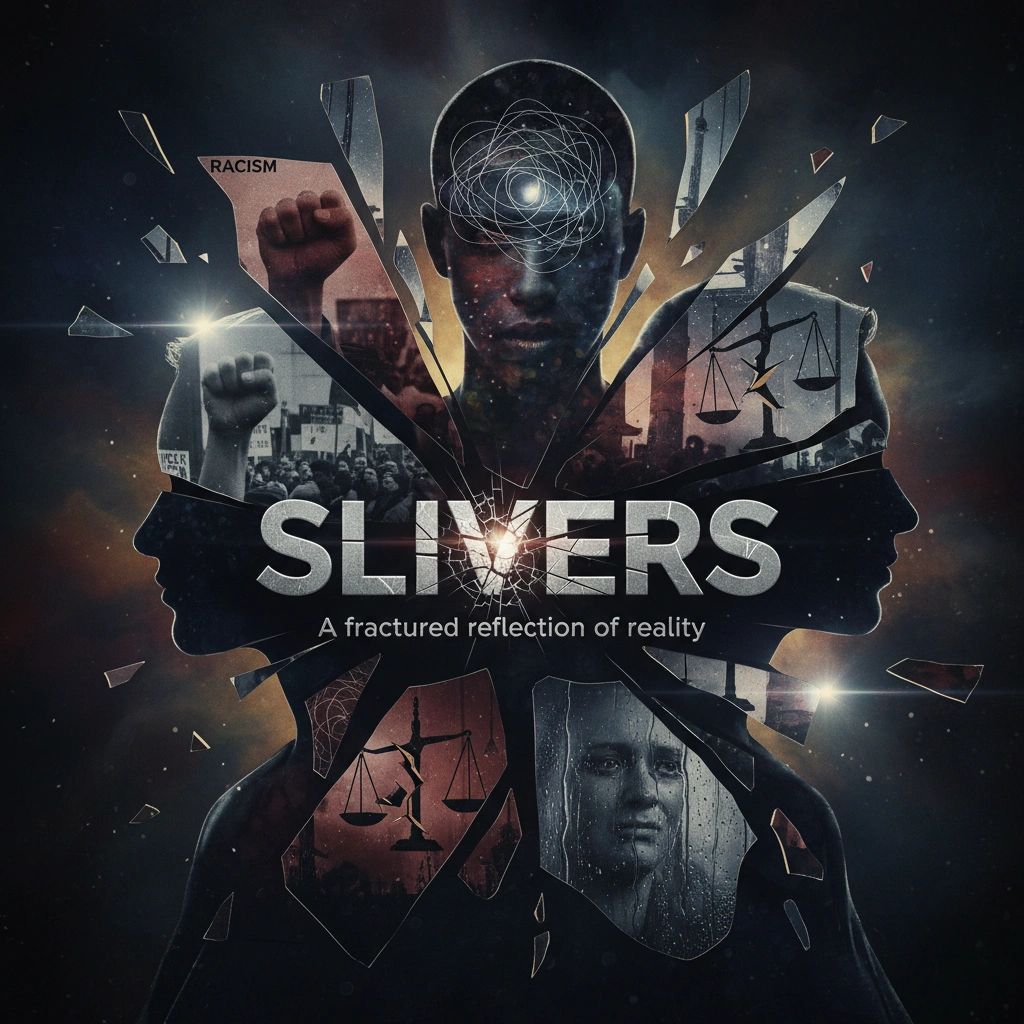 Slivers Logo. SuitMan Productions new series. Twighlight zone meets real life. 