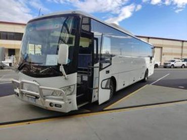 Charter Bus Parked in a Parking Lot
