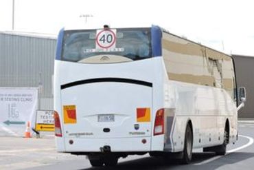 Rear View of a Charter Bus