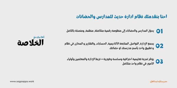 إعلان نظام إدارة رقمي متكامل للمدارس والحضانات من شركة SAGA.