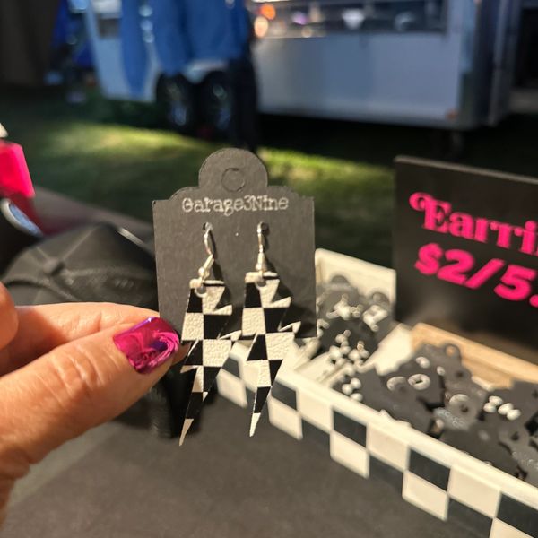 Faux leather lightning bolt earrings.