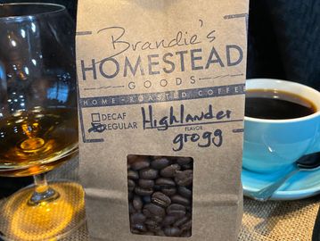 Bag of Brandie's Homestead Goods Highlander coffee beans.