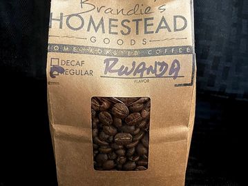 Bag of Rwanda-flavored coffee from Brandie's Homestead.