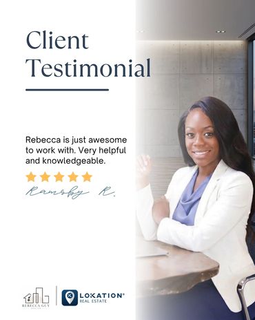 Client testimonial praising Rebecca's helpfulness and knowledge in real estate.
