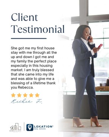 Client testimonial praising Rebecca for helping find a perfect home.