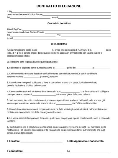 Italian rental contract template for property leasing.